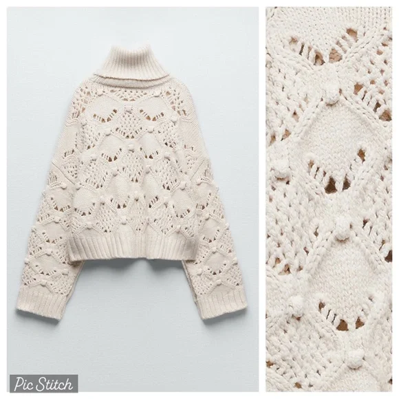 NWT. Zara Ecru Cable-Knit Sweater. Size S. - Picture 2 of 10